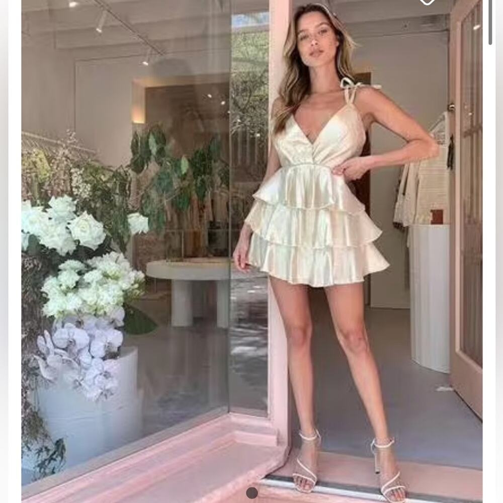 Alice McCall Astral Plane Metallic Gold Ruffle Mini Dress